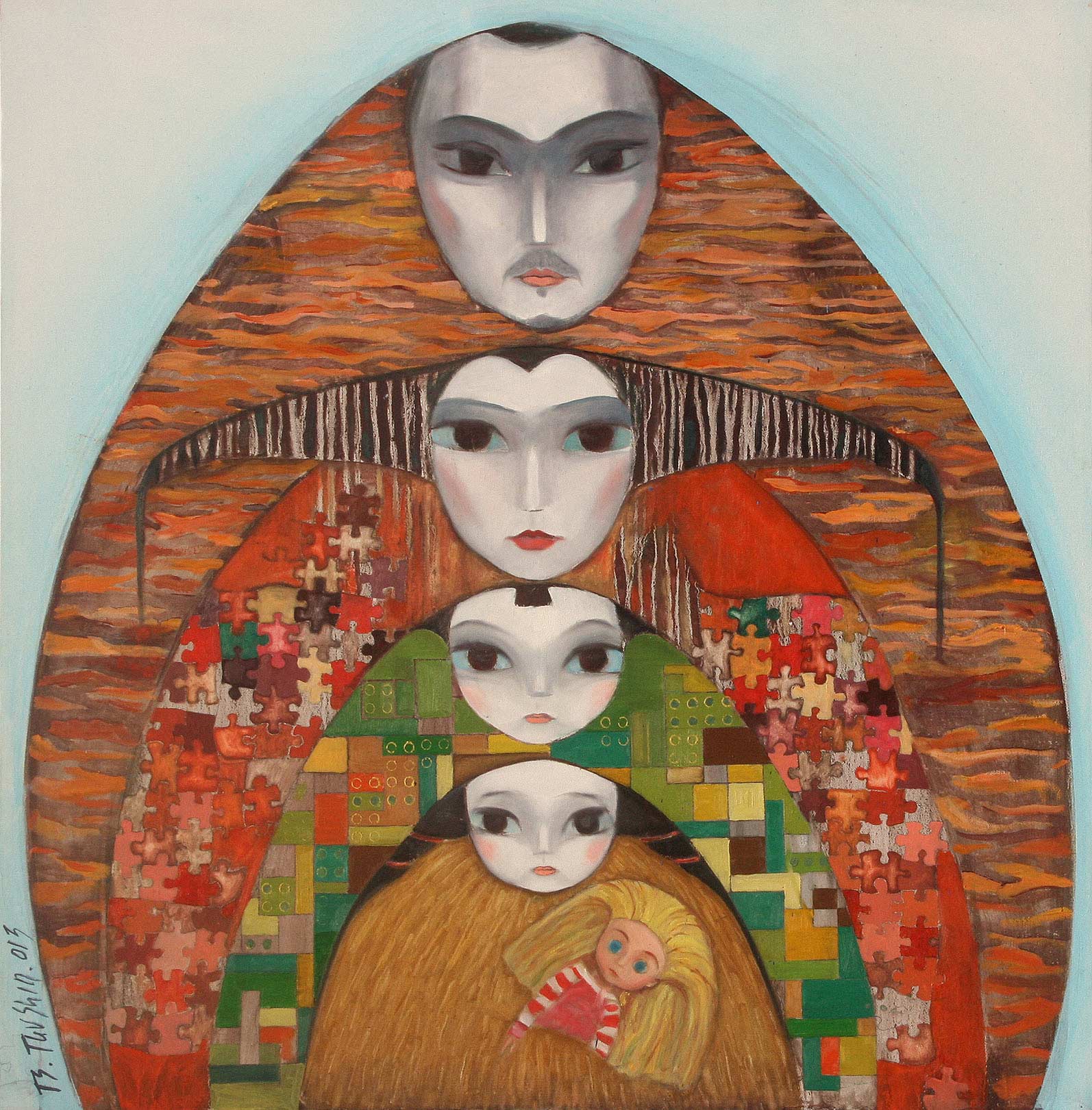 100x100, холст, масло – картина, на которой представлена монгольская семья